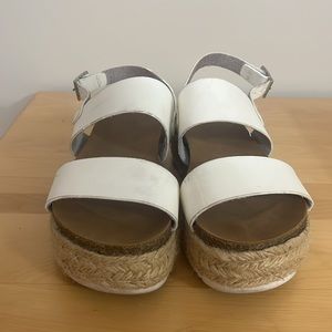 White Birkenstock style platform sandals